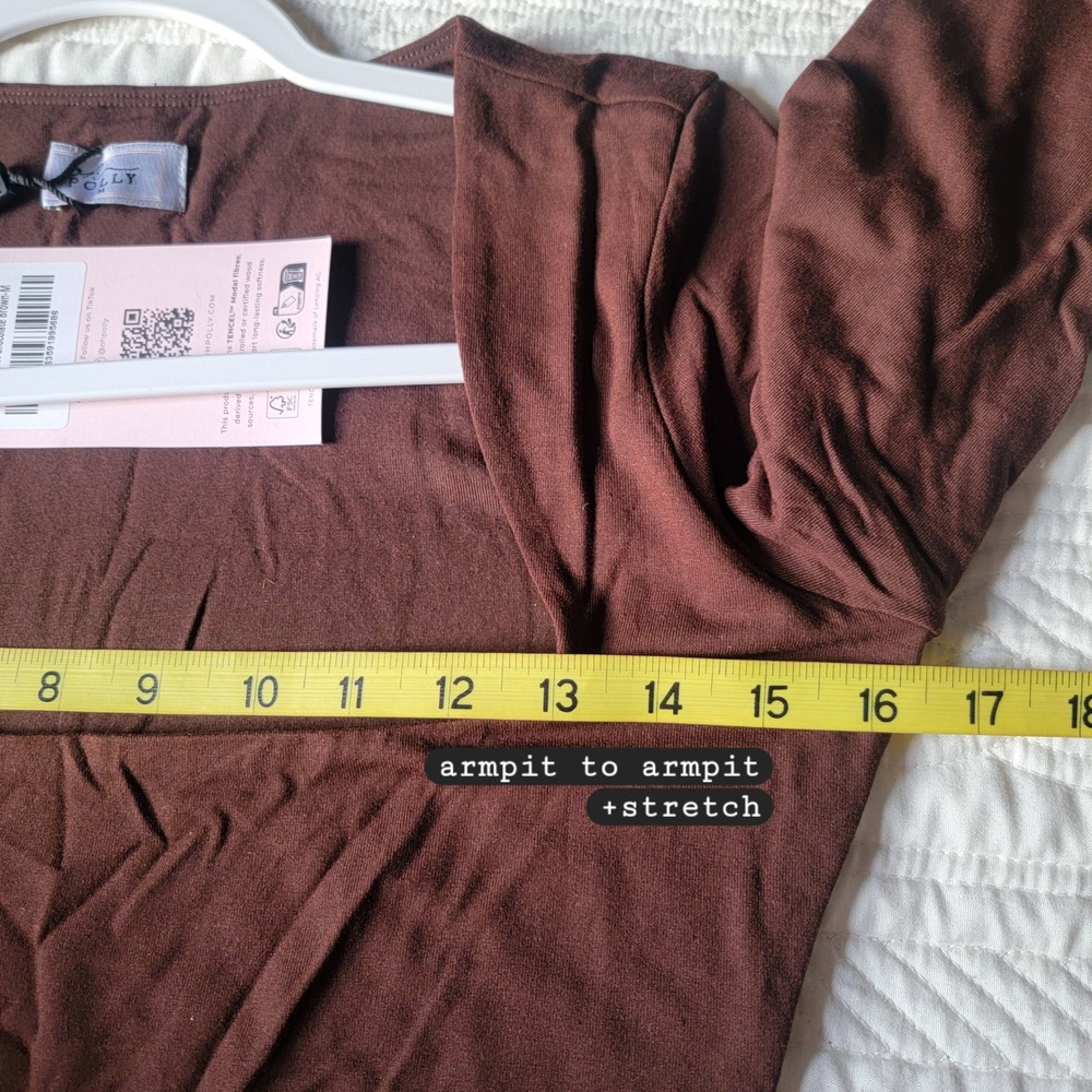 NWT Oh Polly Kaia Modal Square-Neck Long-Sleeve Top in Chocolate Brown Medium - Picture 8 of 9